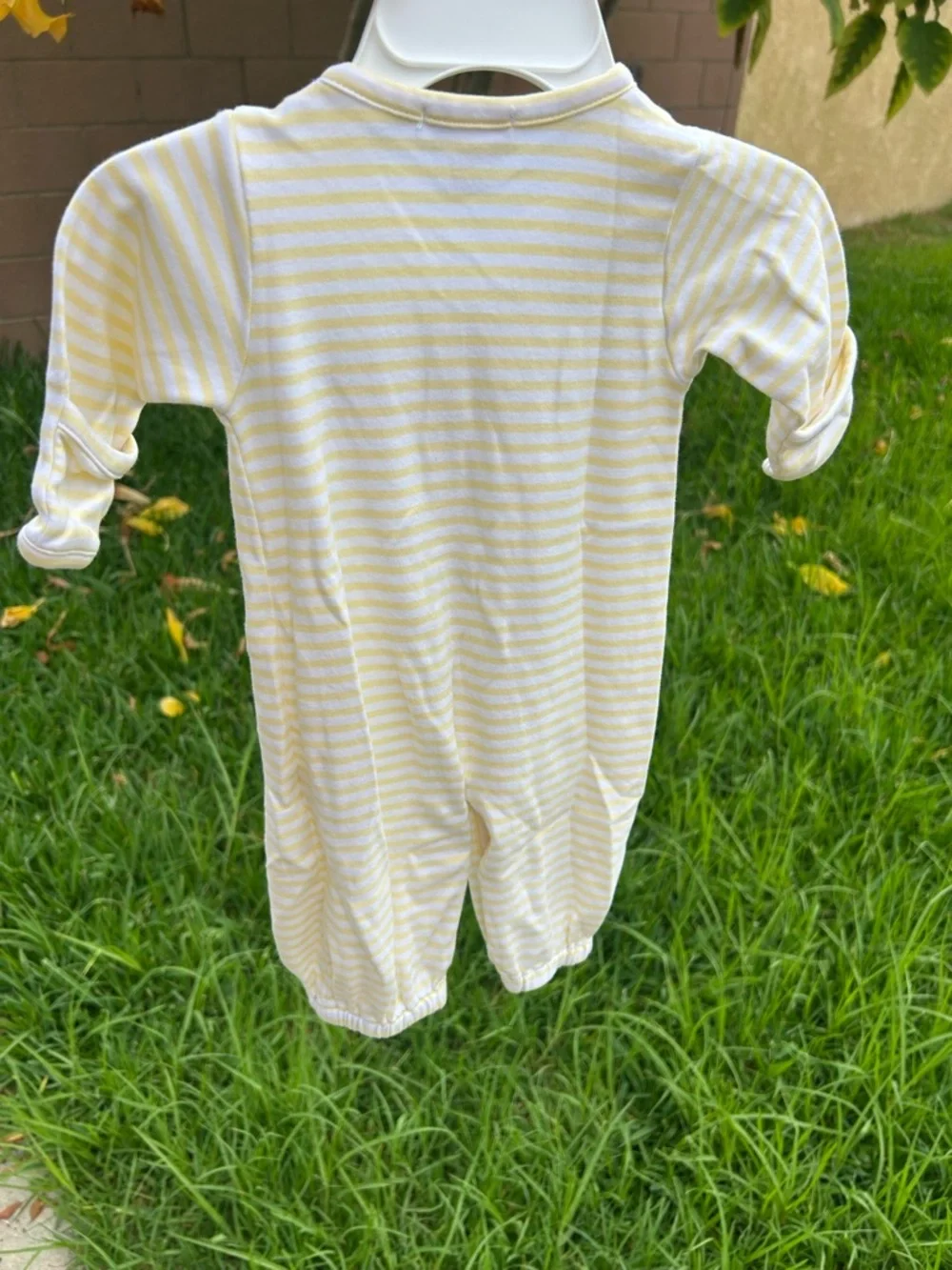 Kissy Kissy Yellow & White Striped Footie with Duck Embroidery
